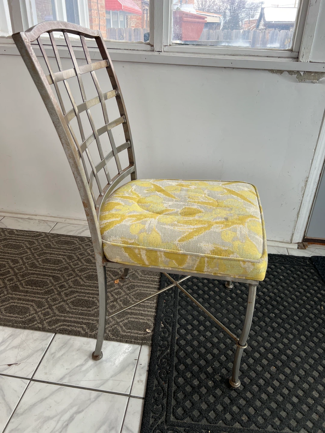 2 Metal Frame Chair w/ Yellow Floral Cushion