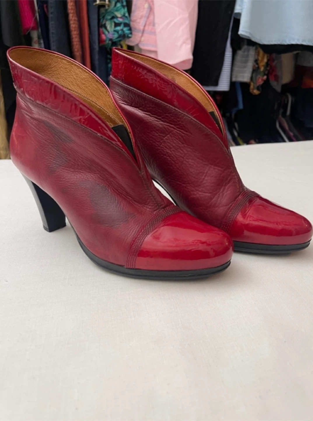 Hispanistas Red Leather Ankle Boots - Size 41