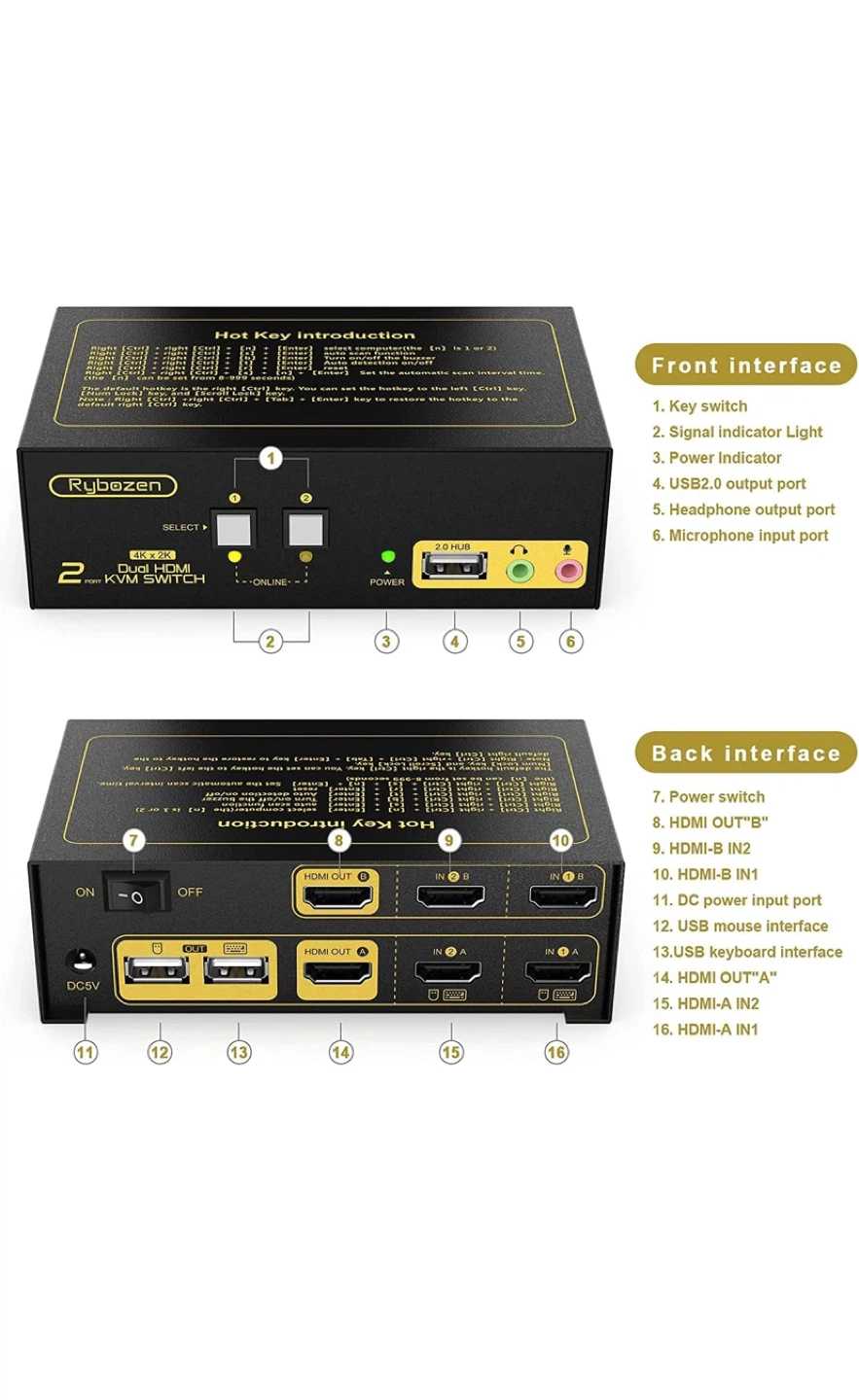 Rybozen 2 Port KVM Switch V801-CA-S - photo 4