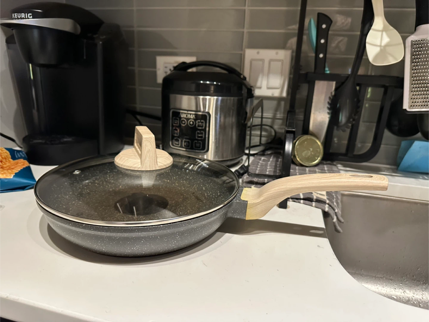 Gray Frying Pan with Lid