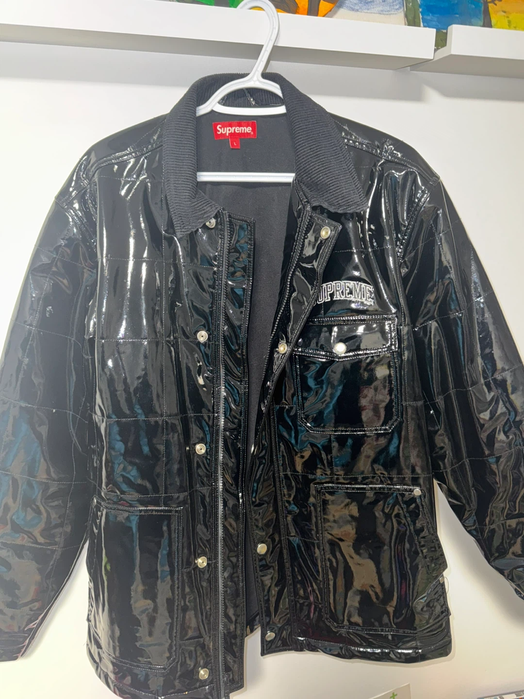 Supreme Quilted Patent Work Jacket - Black, Size L - photo 4