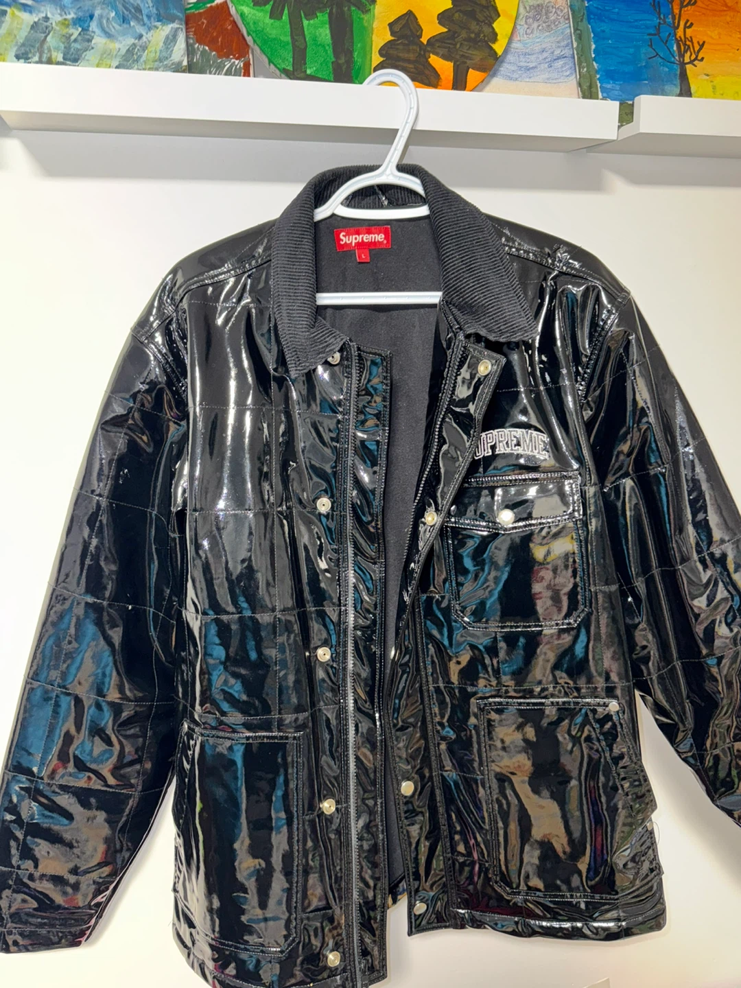 Supreme Quilted Patent Work Jacket - Black, Size L - photo 3