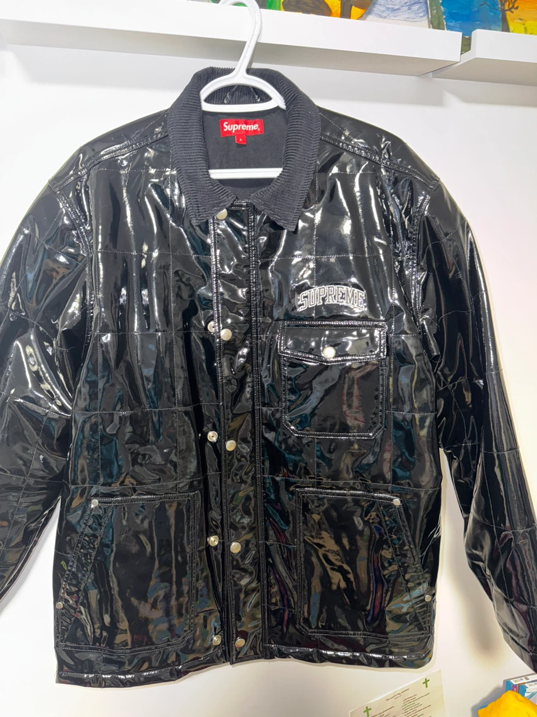 Supreme Quilted Patent Work Jacket - Black, Size L - photo 5