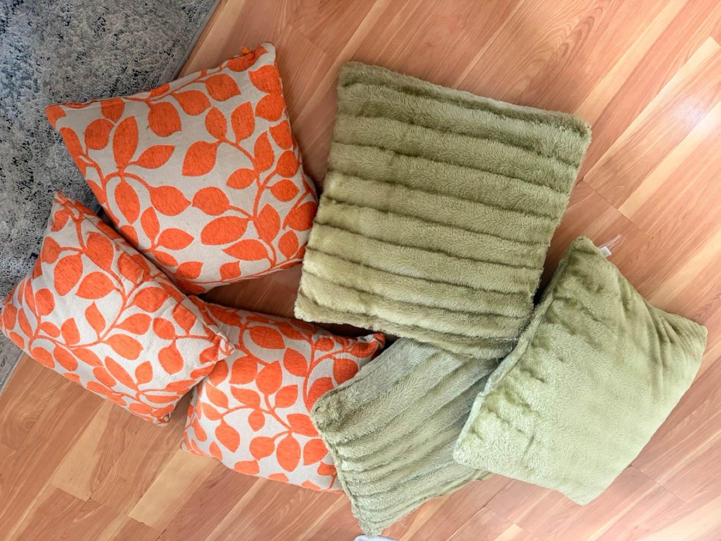 Throw Pillows - Orange Leaf & Green
