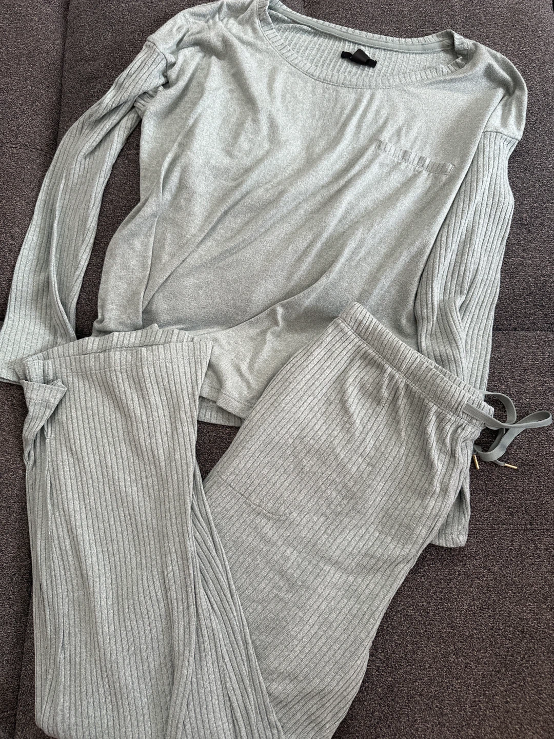 Midnight Grey Ribbed Lounge Set - Size M