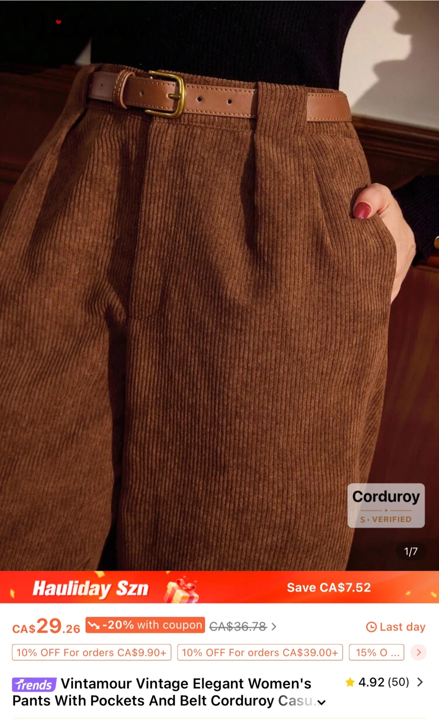 Vintage Elegant Women's Corduroy Pants