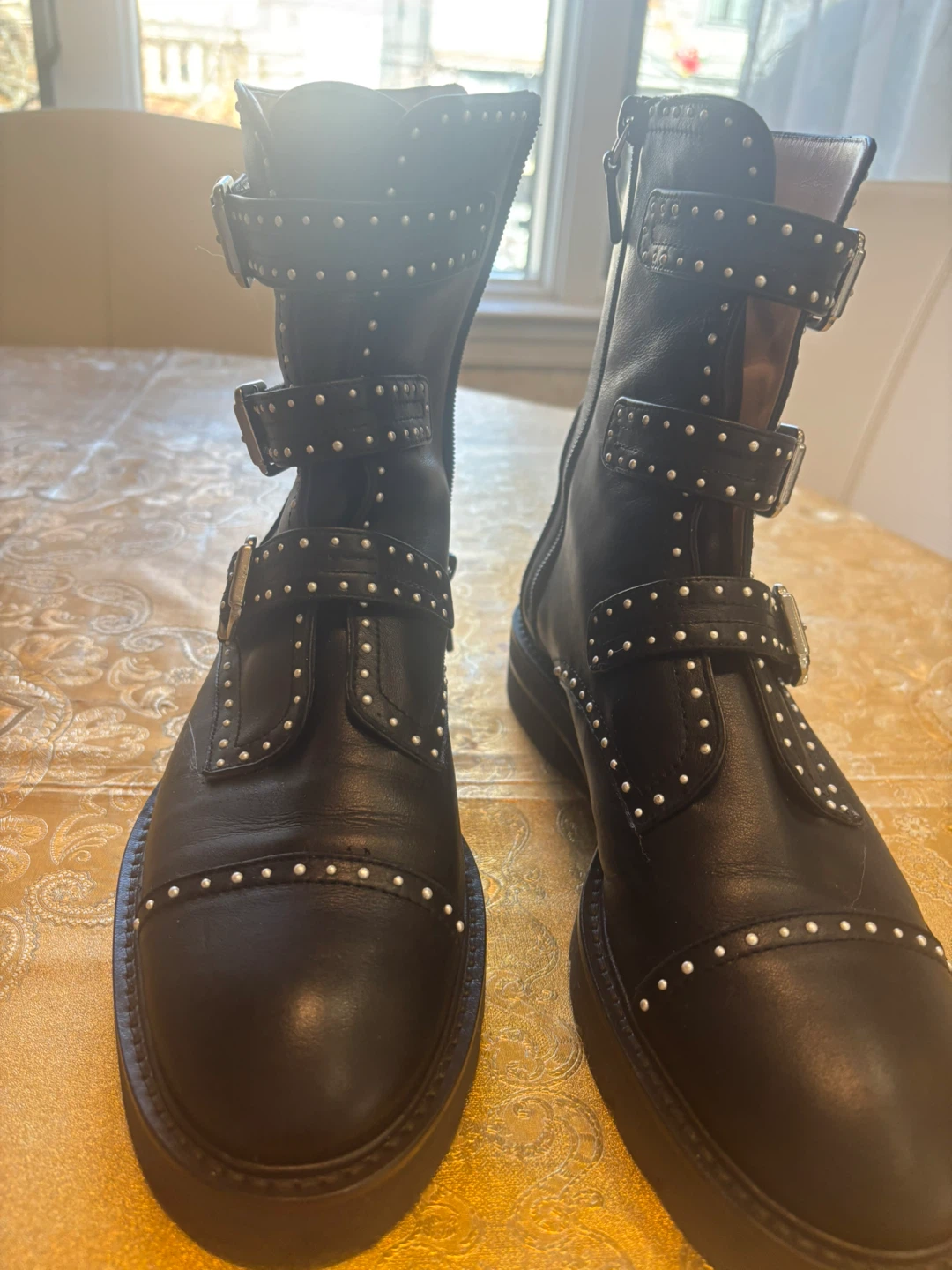 Stuart Weitzman Black Leather Studded Boots - Size 9 - photo 2