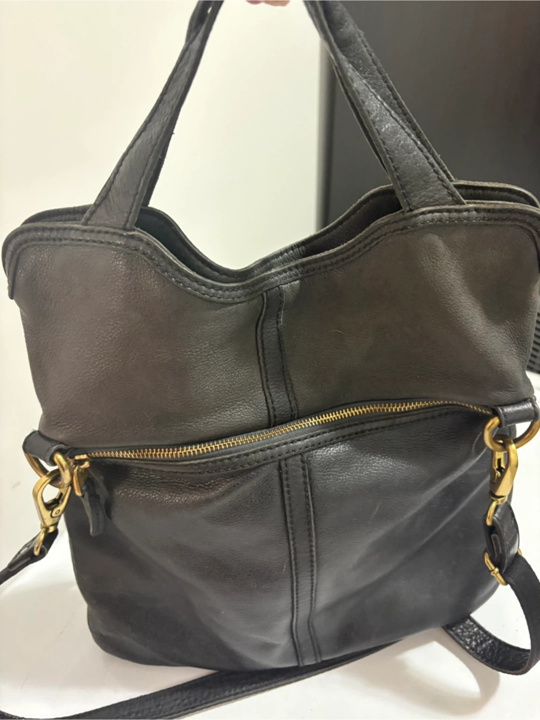 Fossil Black Leather Convertible Tote Bag - photo 2