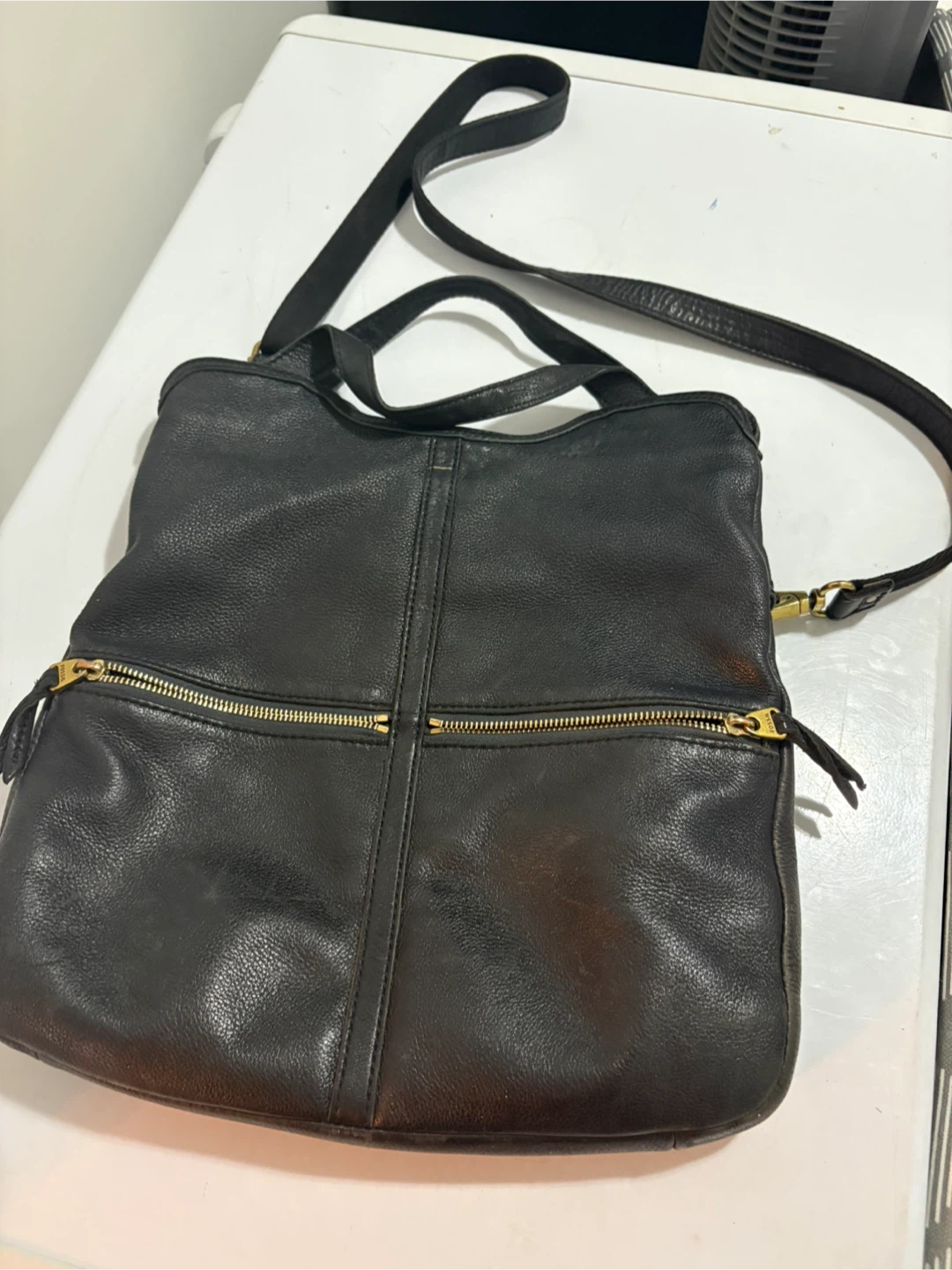 Fossil Black Leather Convertible Tote Bag - photo 4