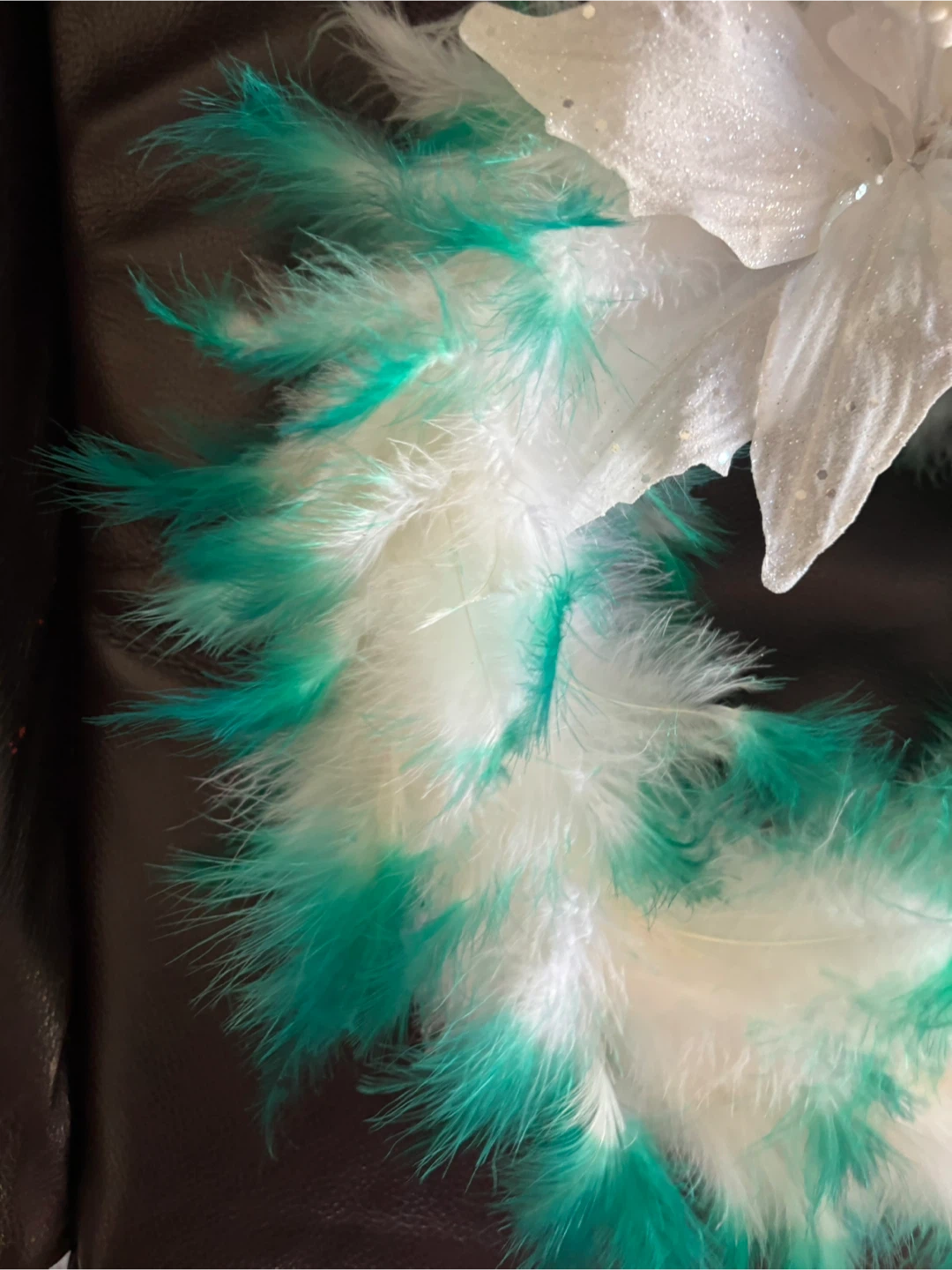 13” Festive Feather Wreath - Green & White - photo 5