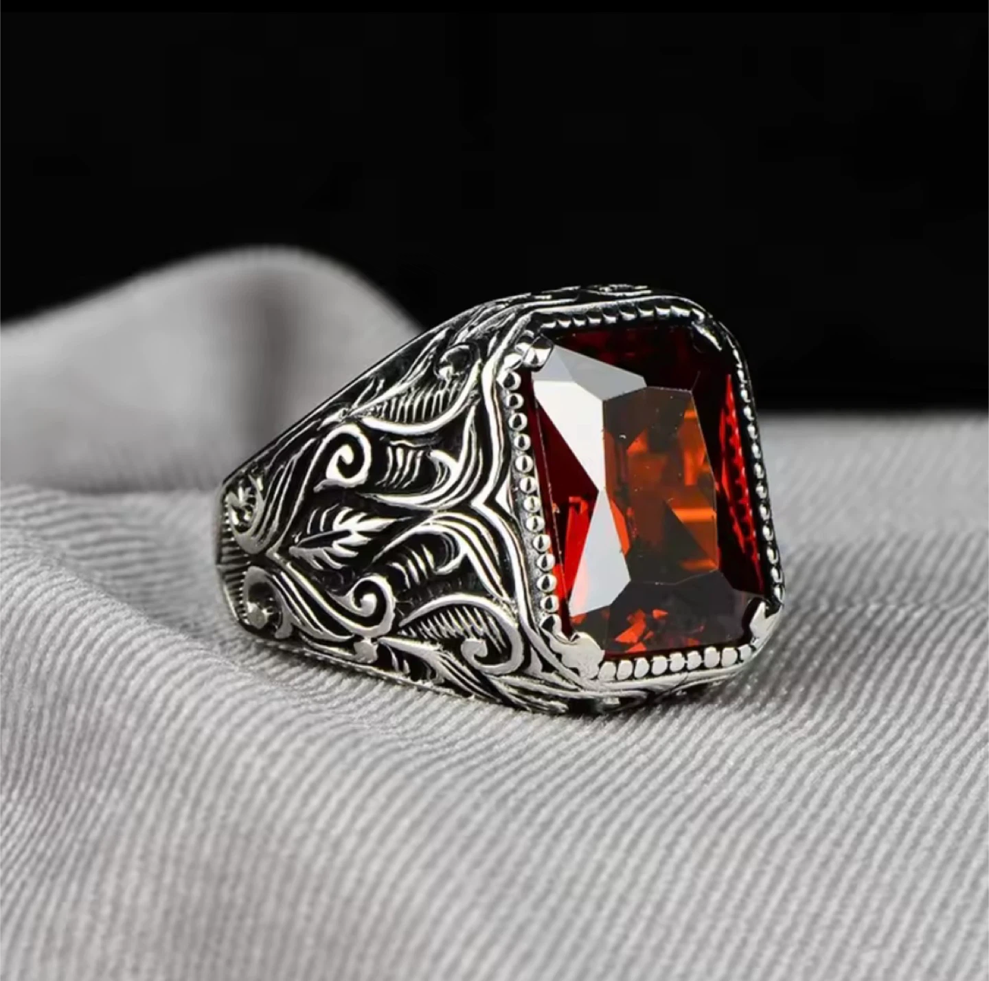Sz. 9 Red brown Gemstone Silver Ring - photo 2