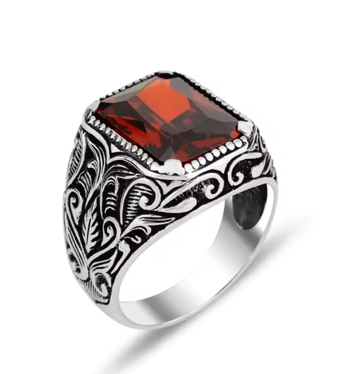 Sz. 9 Red brown Gemstone Silver Ring