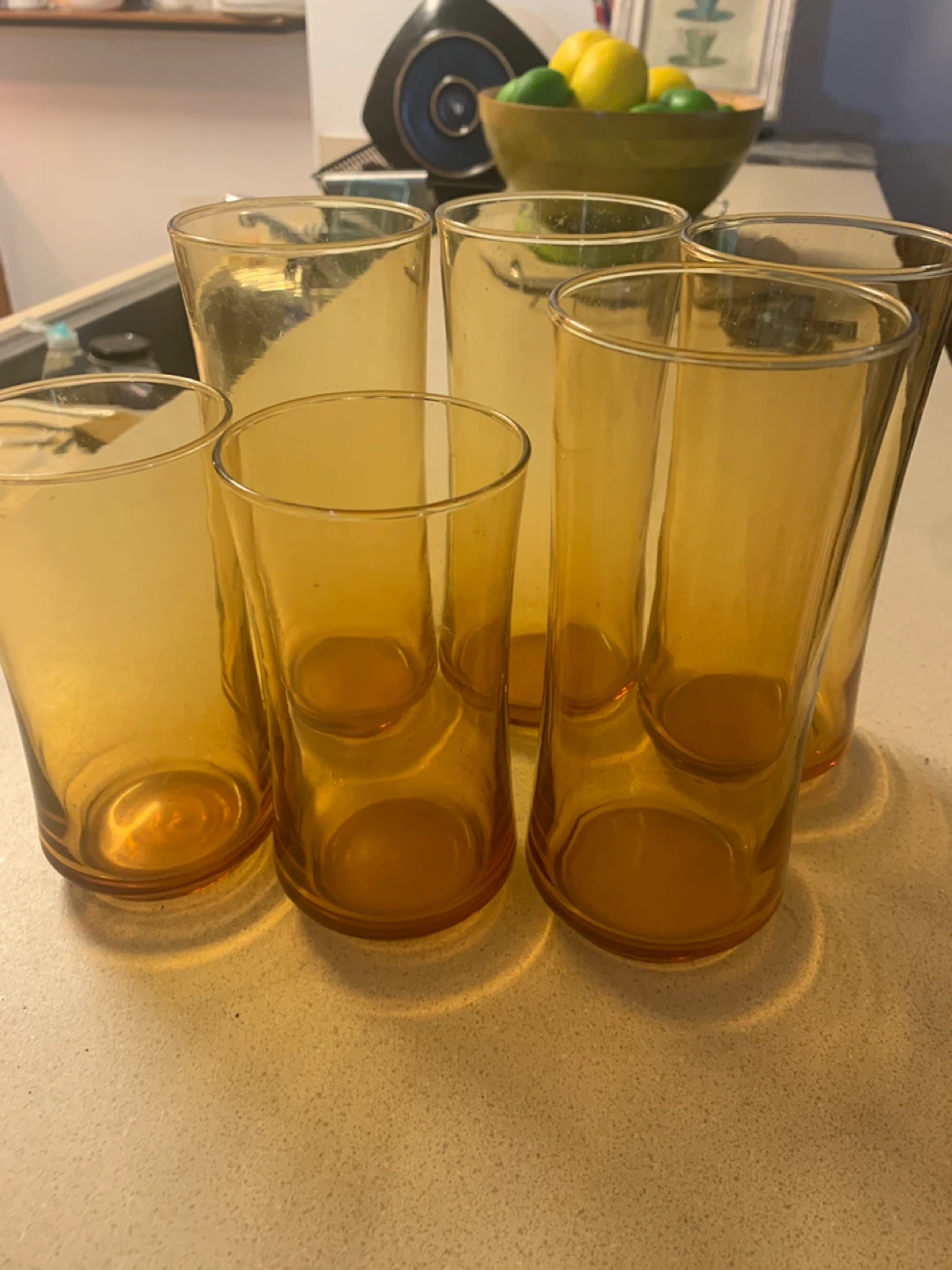 Vintage Amber Glass Tumblers - Set of 6