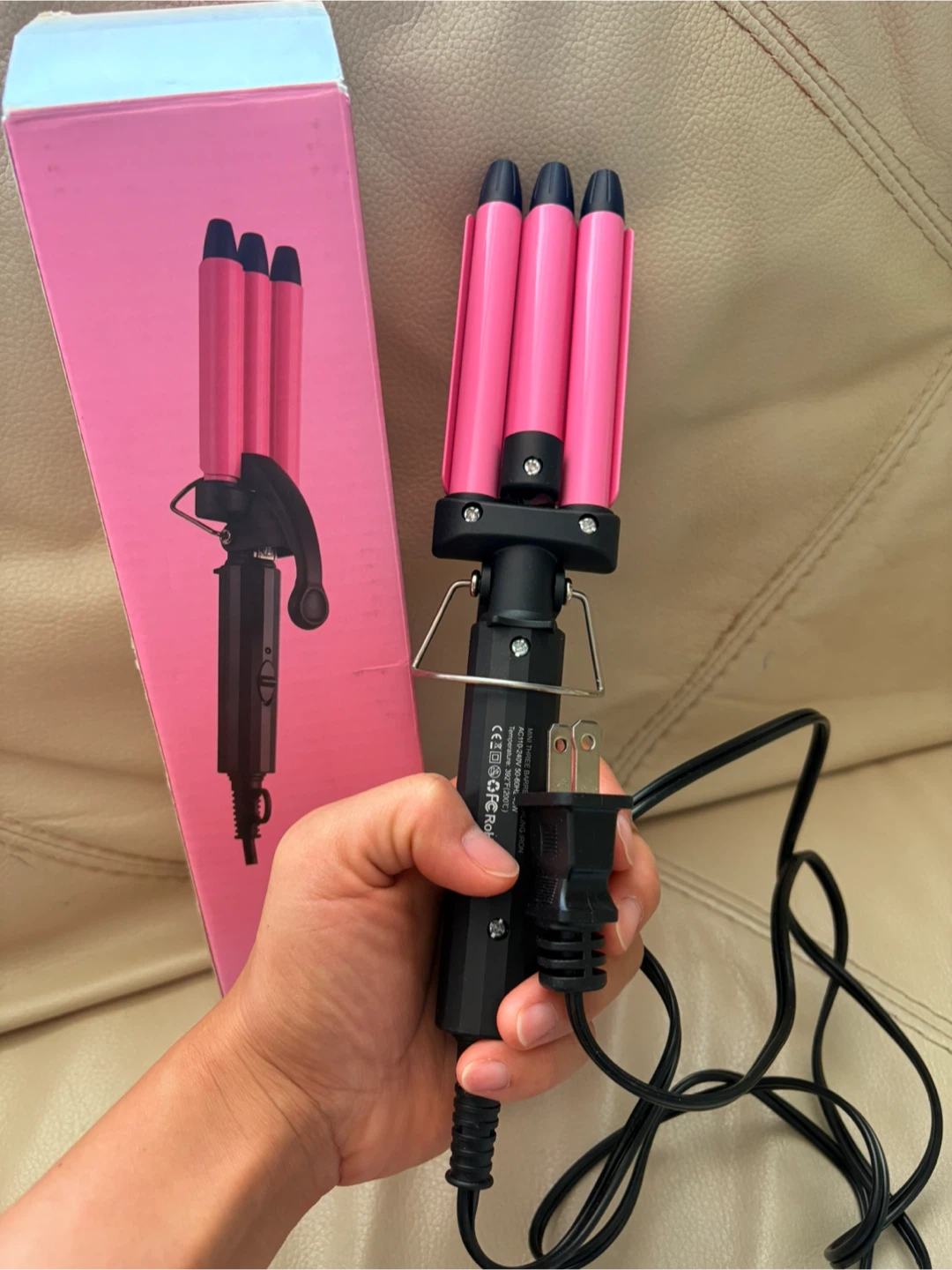 Mini Three Barrel Curling Iron - Pink