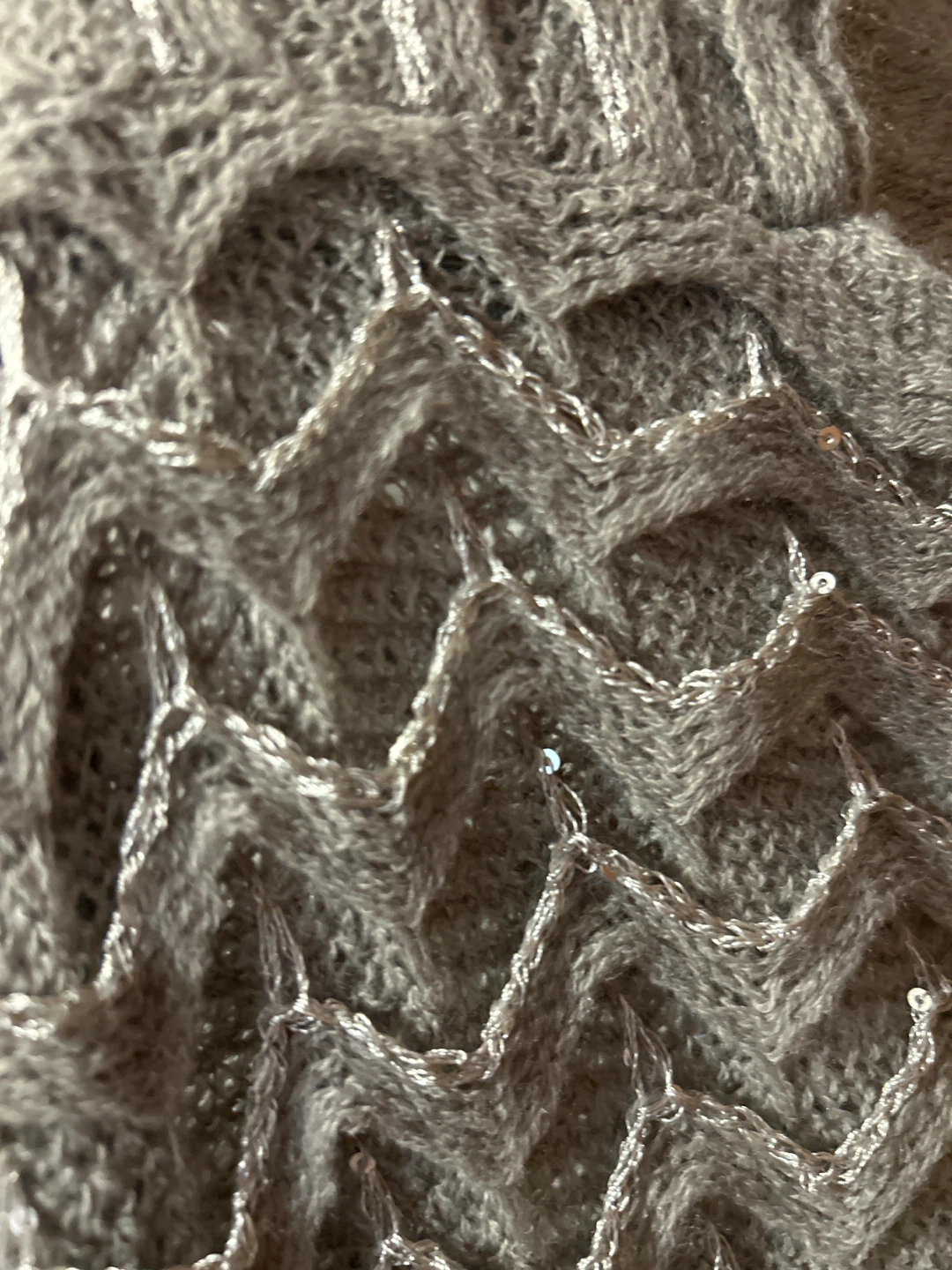 Grey Knit Poncho with Silver Detail - photo 3