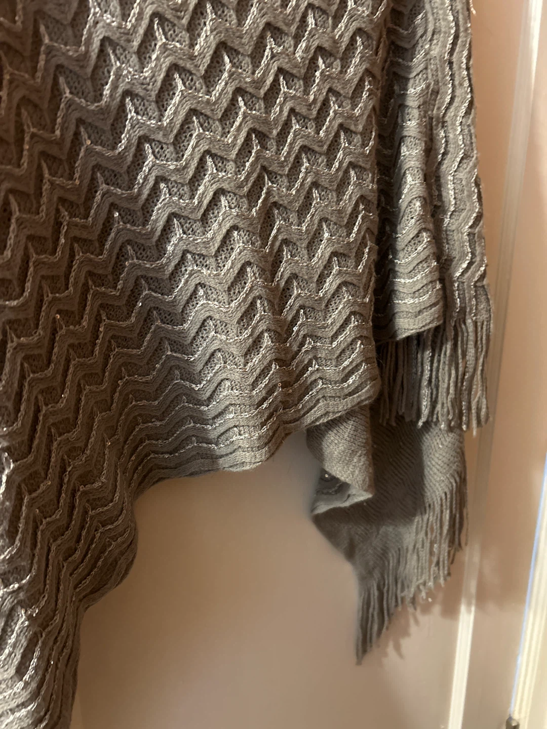 Grey Knit Poncho with Silver Detail - photo 4