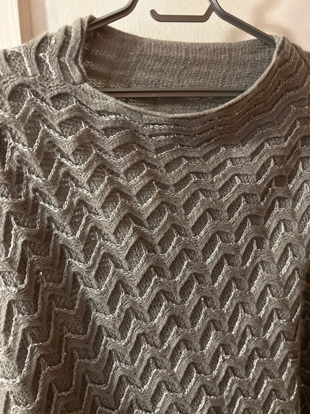 Grey Knit Poncho with Silver Detail - photo 2