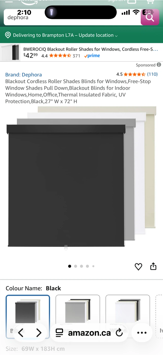Blackout Roller Shade - 39”x 72"  (BLACK)
