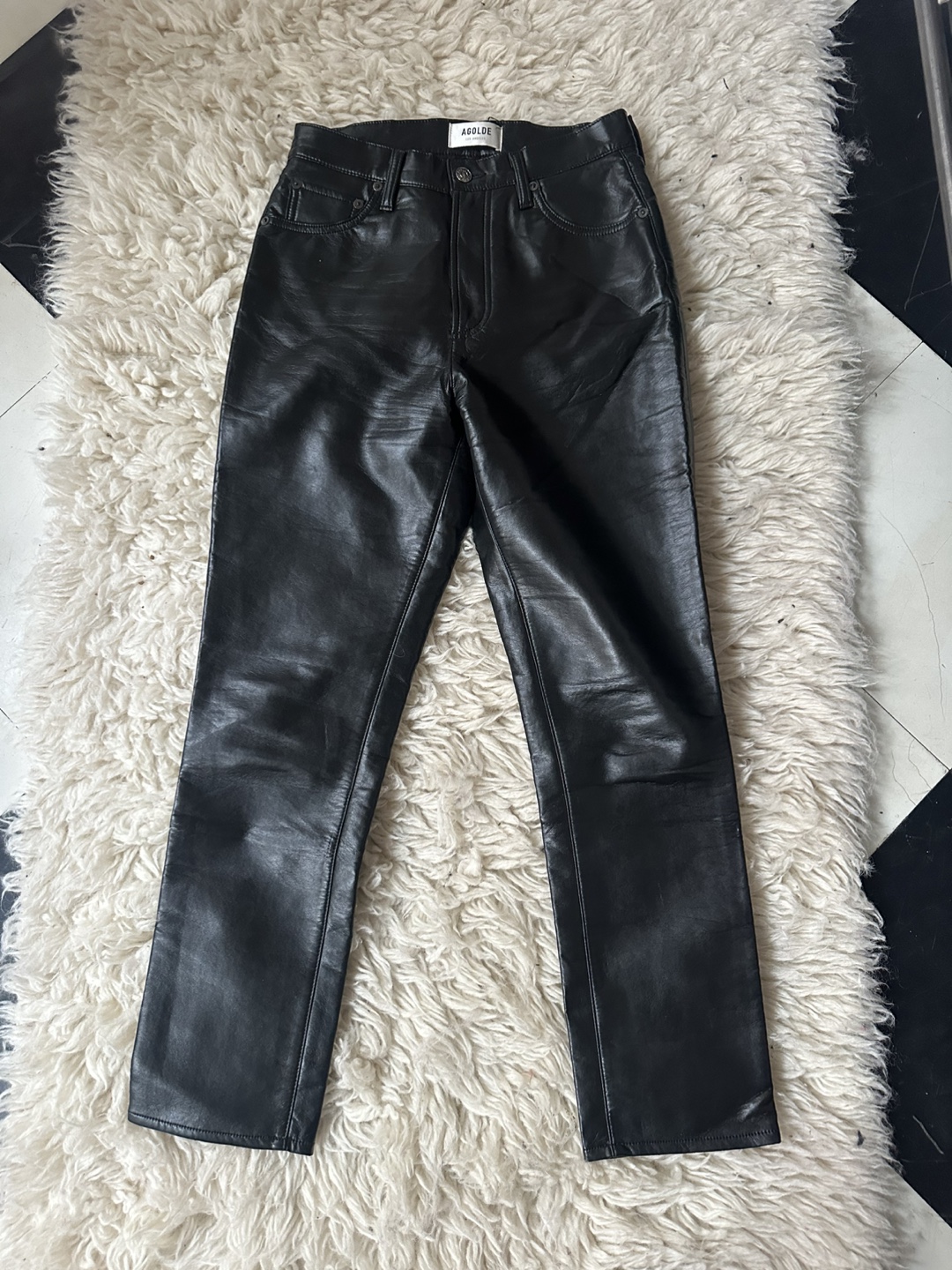AGOLDE Recycled Leather Riley Long Black Size 26 Retail $348 - photo 5
