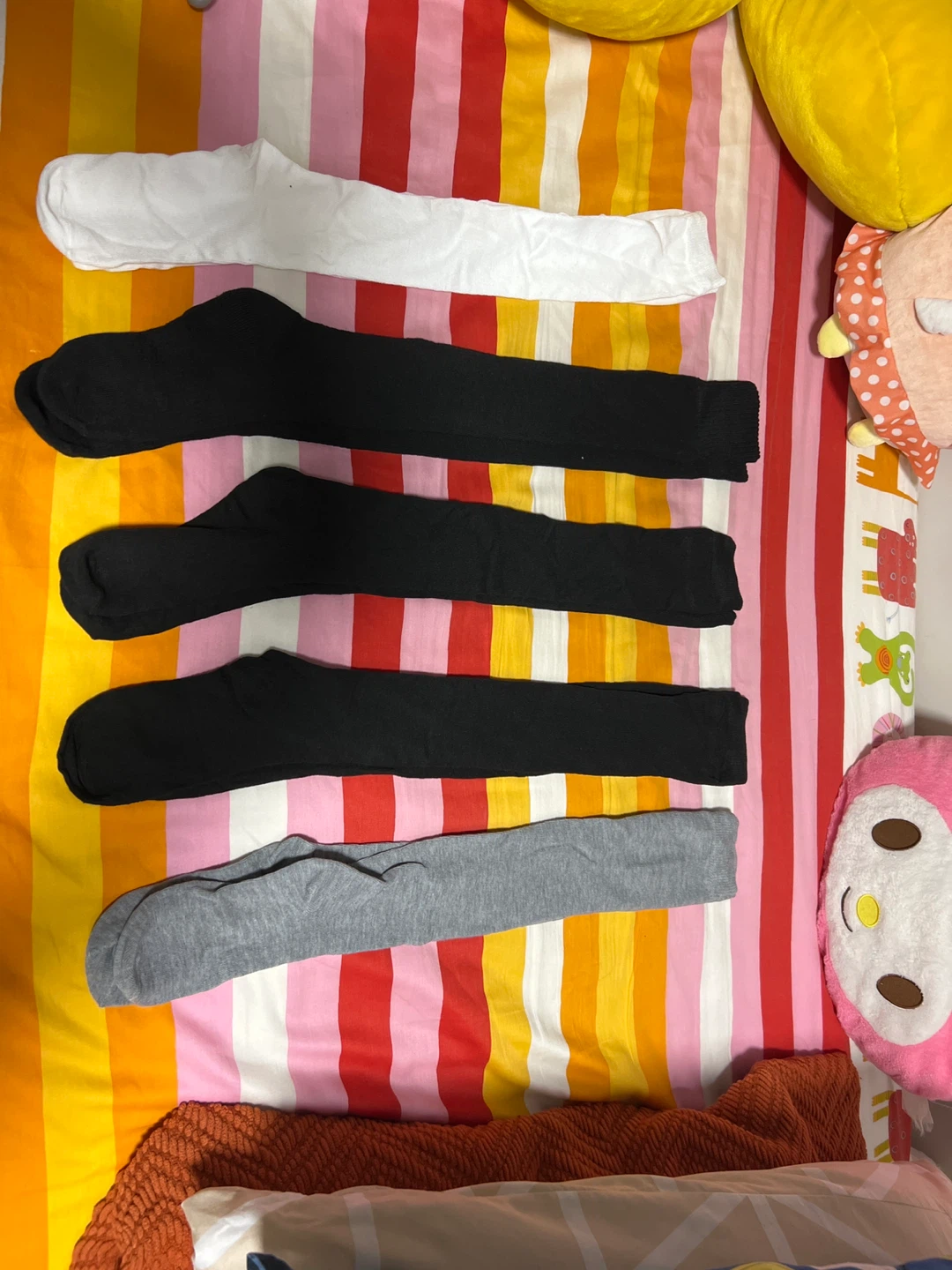 5pcs Assorted Knee High Socks - Black, White, Grey