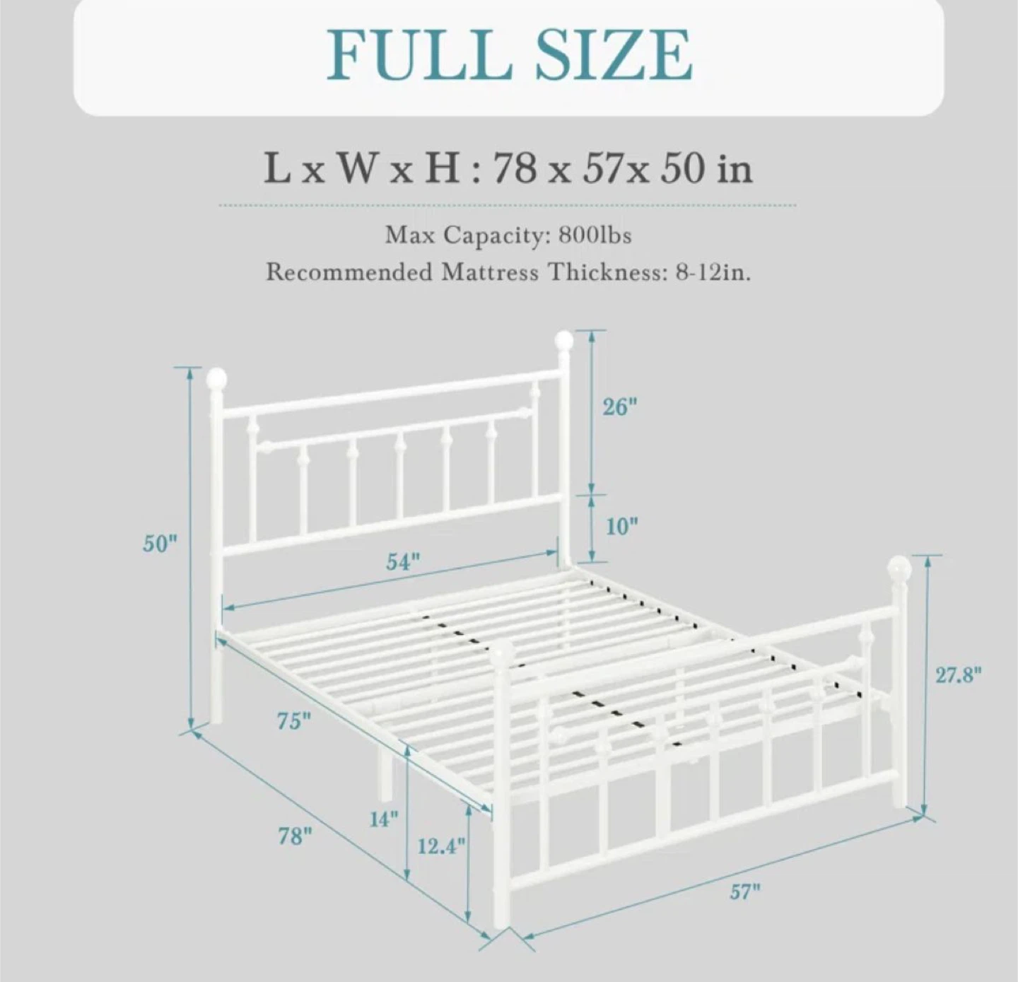 Queen size White Metal Bed Frame - photo 4