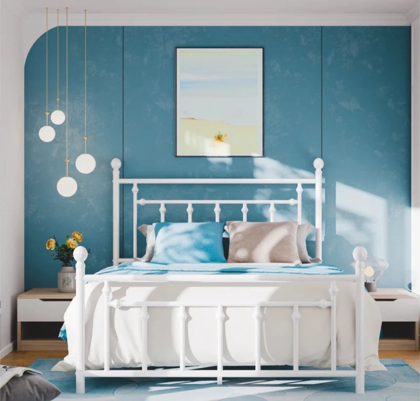 Queen size White Metal Bed Frame - photo 3