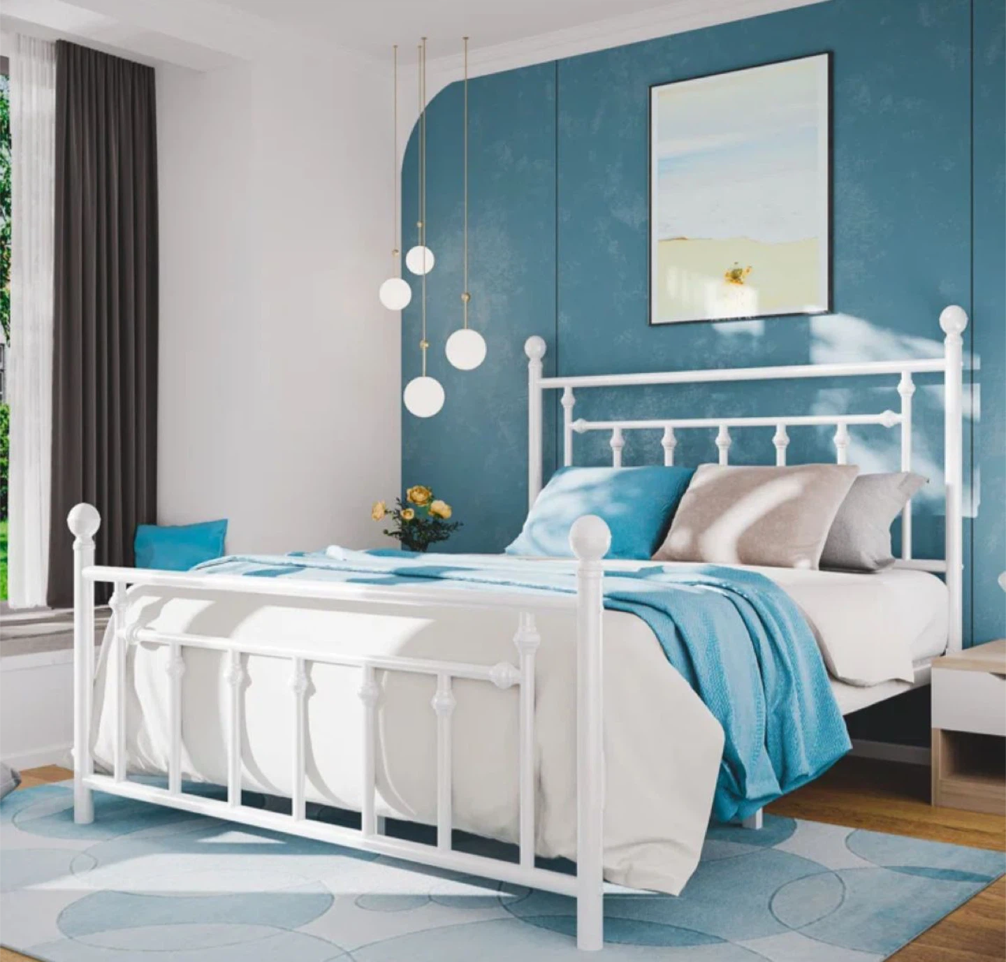 Queen size White Metal Bed Frame - photo 2