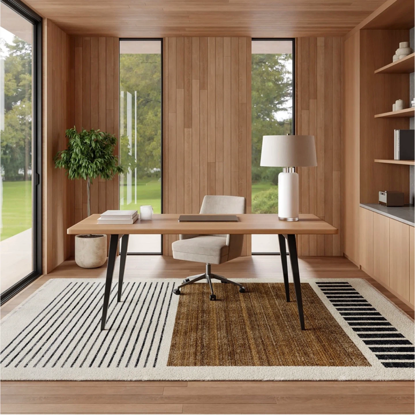 Area Rug - Beige with Black Stripes