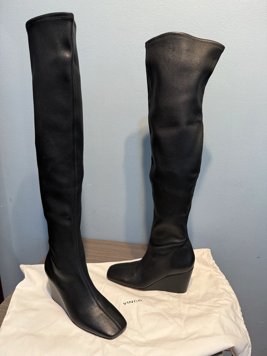 Vince Arlet Leather Over-the-Knee Wedge Boots - photo 5