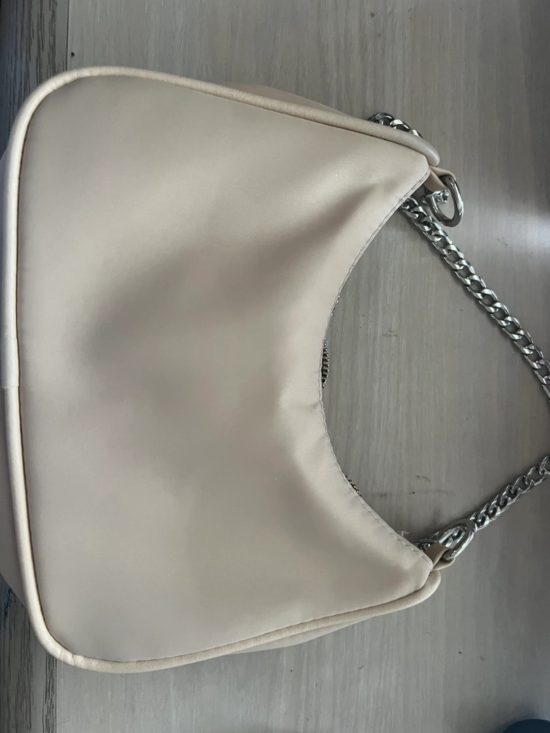 Beige Shoulder Bag with Silver Chain