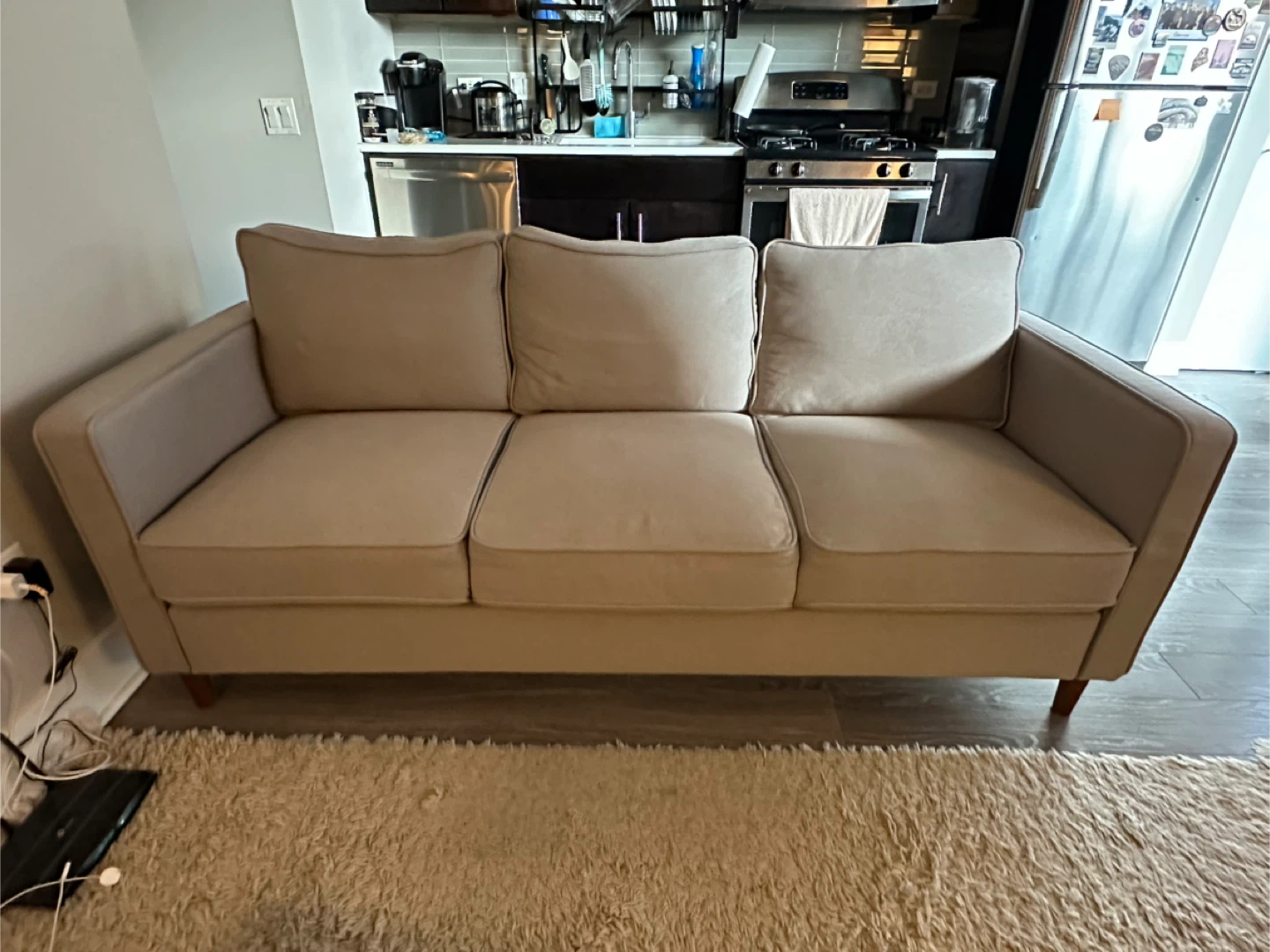 Beige Three-Seat Sofa