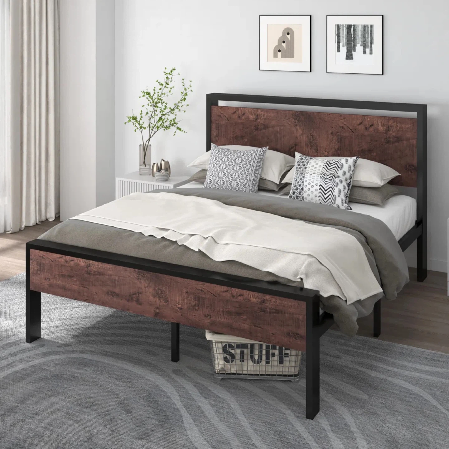 Metal Queen Size Bed Frame with Headboard - photo 3