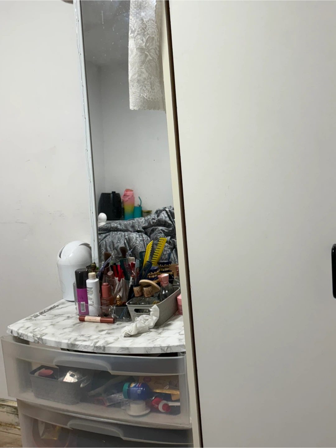 White wardrobe, drawer and mirror