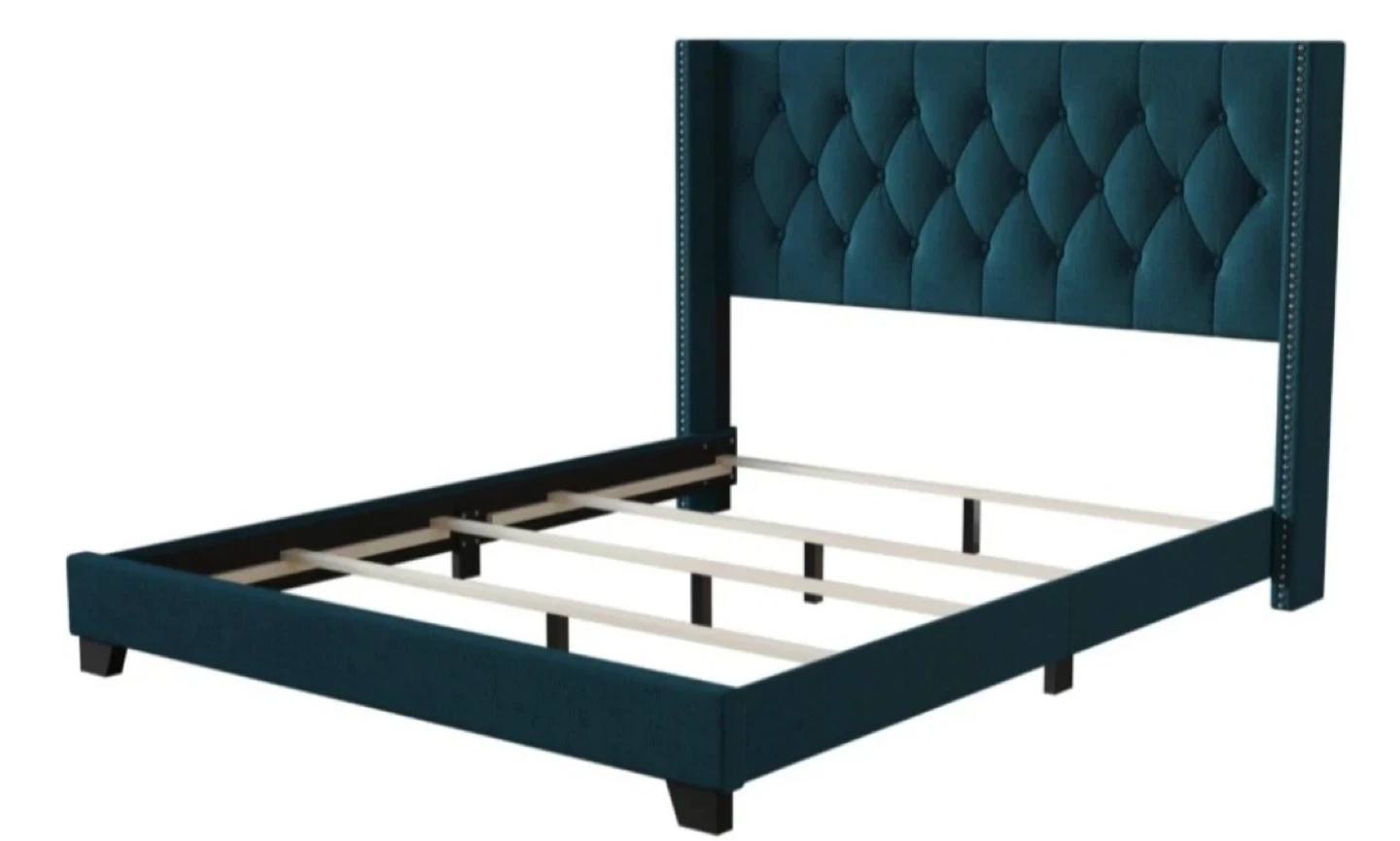 Upholstered Wingback Bed Frame - Teal - photo 3