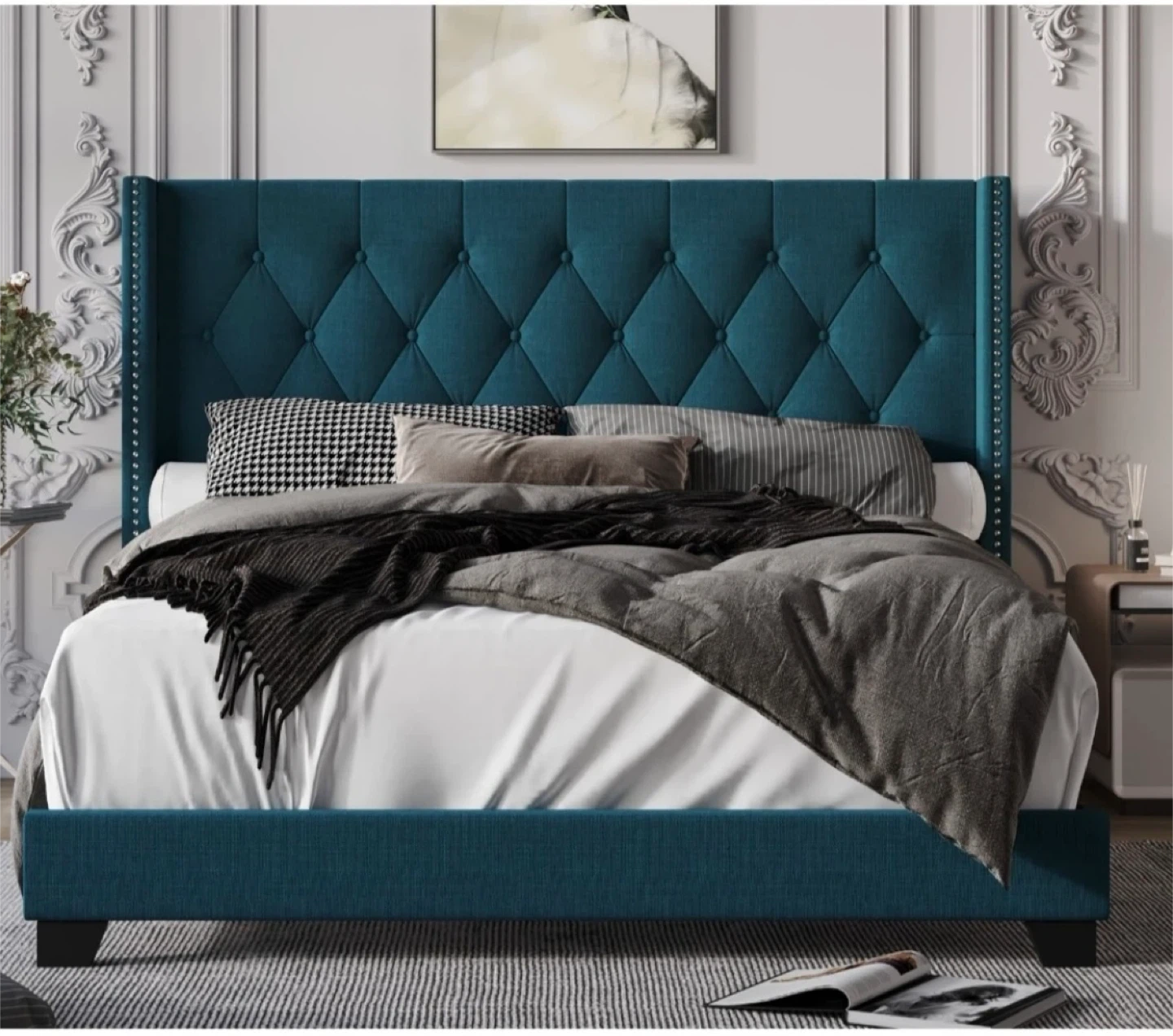 Upholstered Wingback Bed Frame - Teal - photo 2