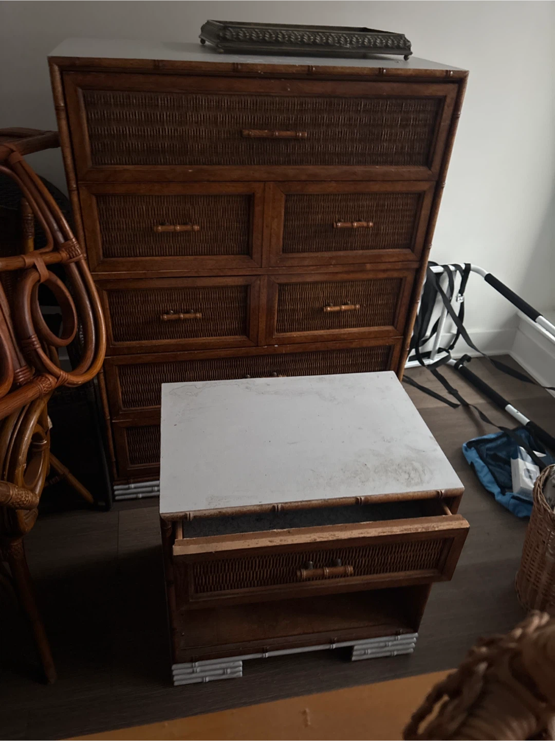 Wicker Dresser & Nightstand Set