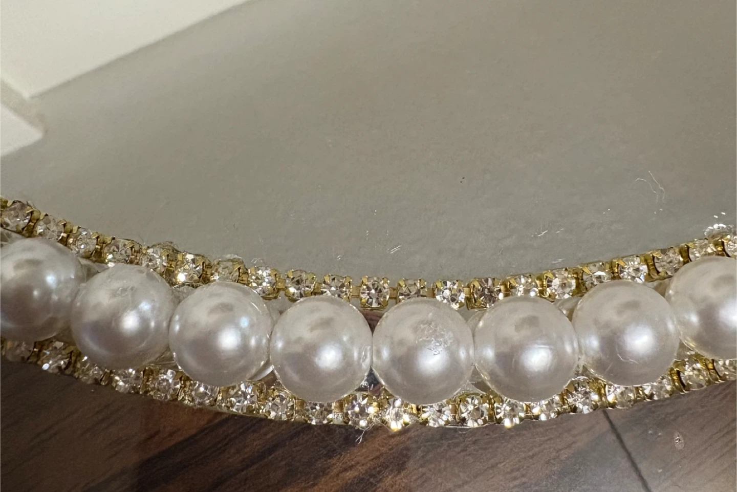 Round Mirror Tray with Faux Pearls & gold rhinestone Border - photo 4