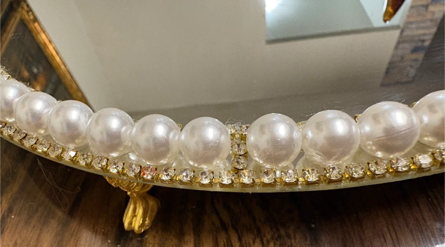 Round Mirror Tray with Faux Pearls & gold rhinestone Border - photo 5