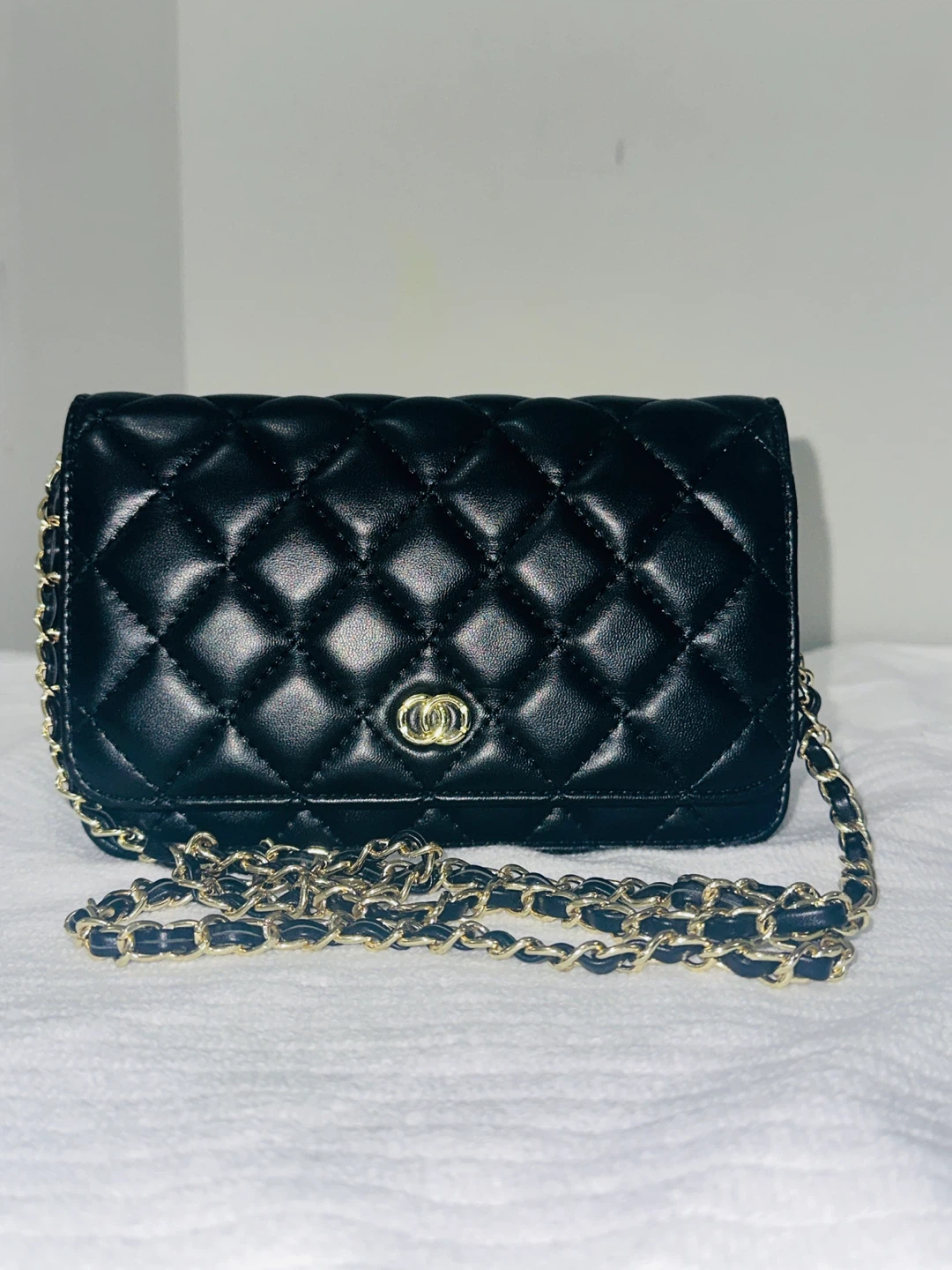 Black Quilted Chain Wallet Bag
