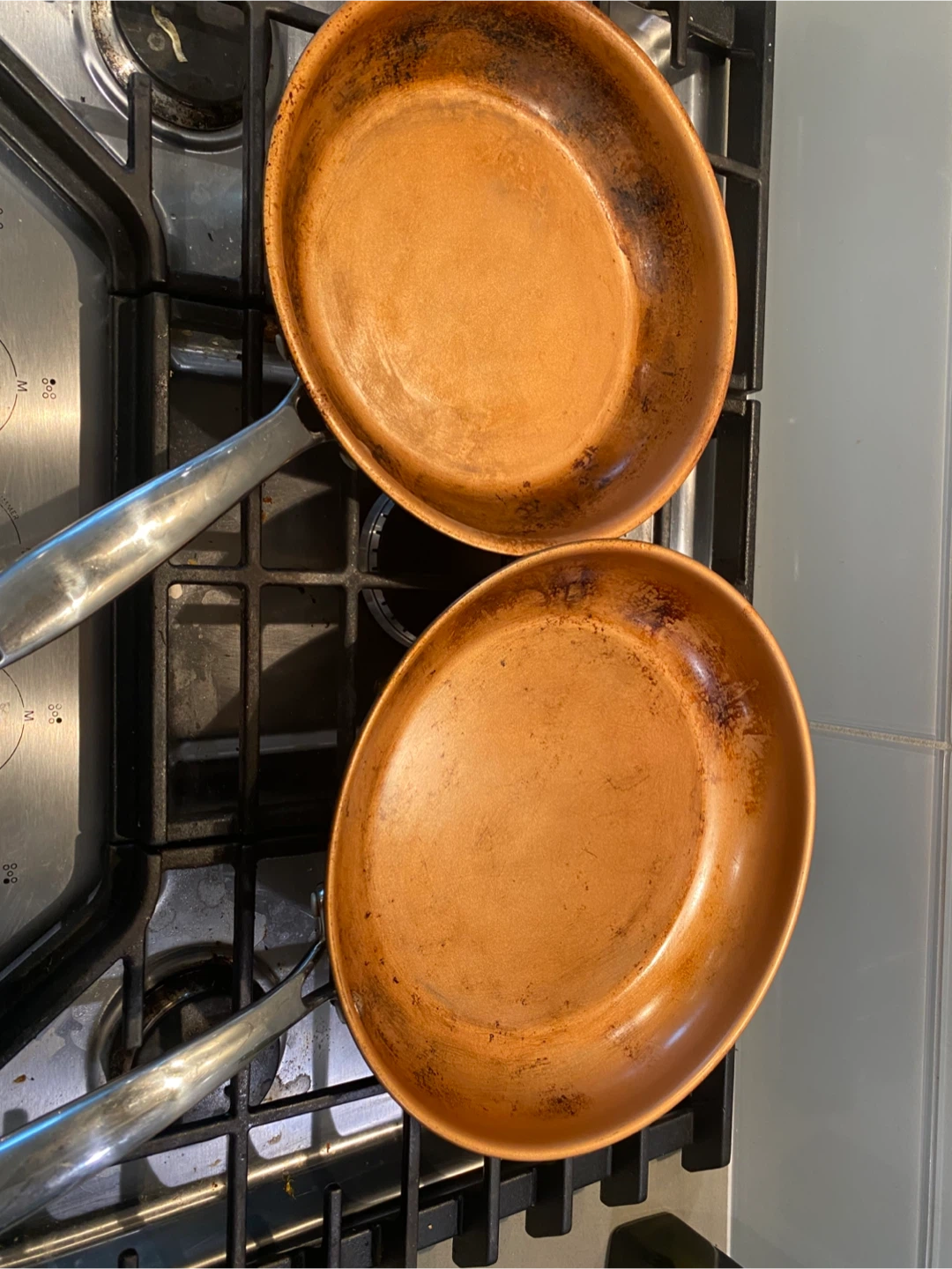 2 copper cooking pans - 10” & 12”