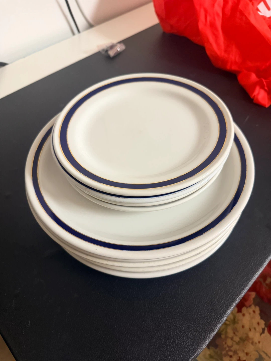 Set of White Plates with Blue Rim #gifting