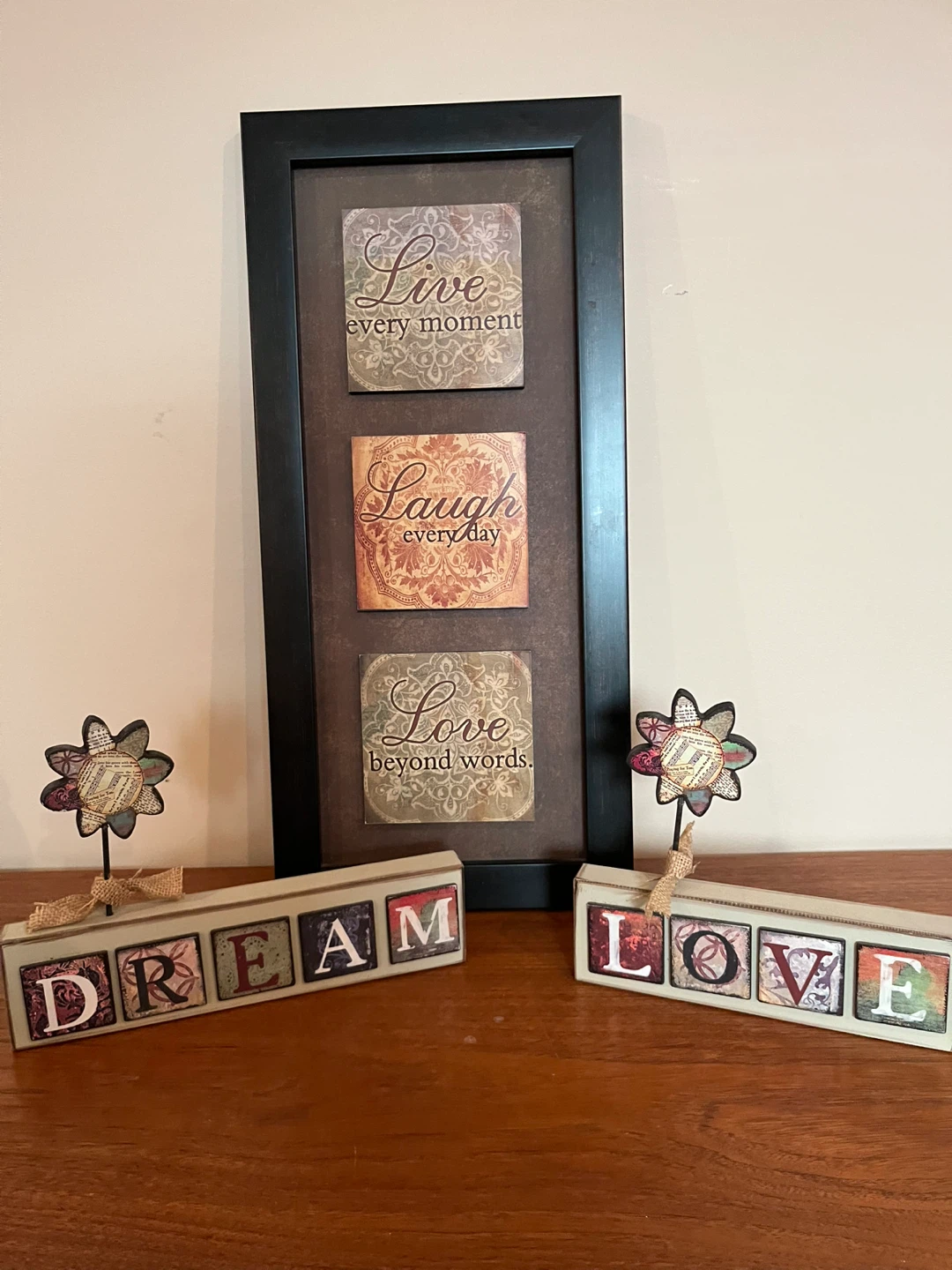 Framed 'Live Laugh Love' Wall Art & Word Blocks