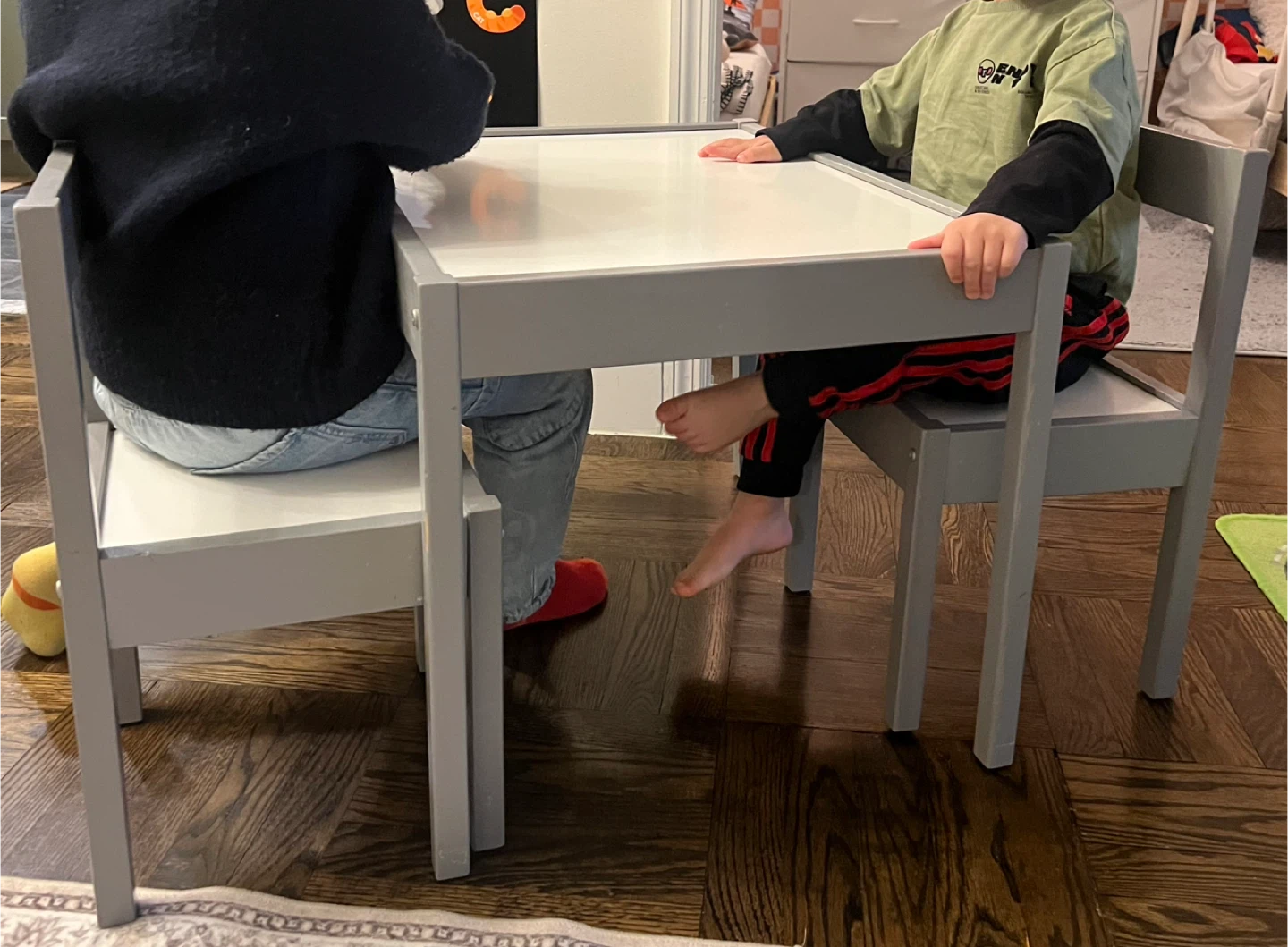 Kids Table & Chair Set - Grey and white