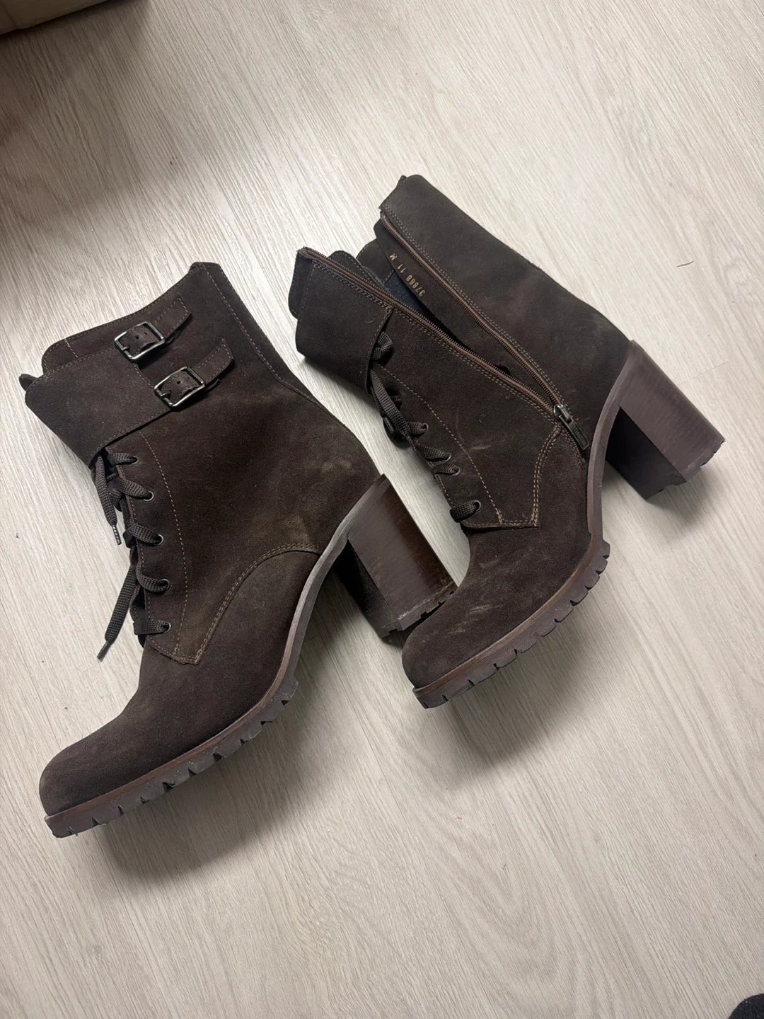 Brown Suede Heeled Boots, Size 11