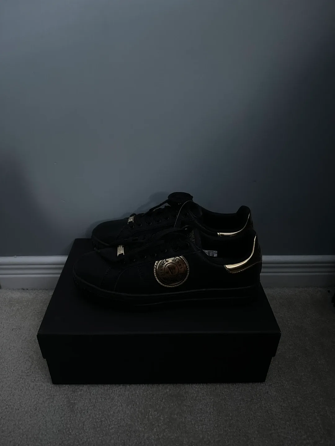 Versace Collection Black Leather Sneakers