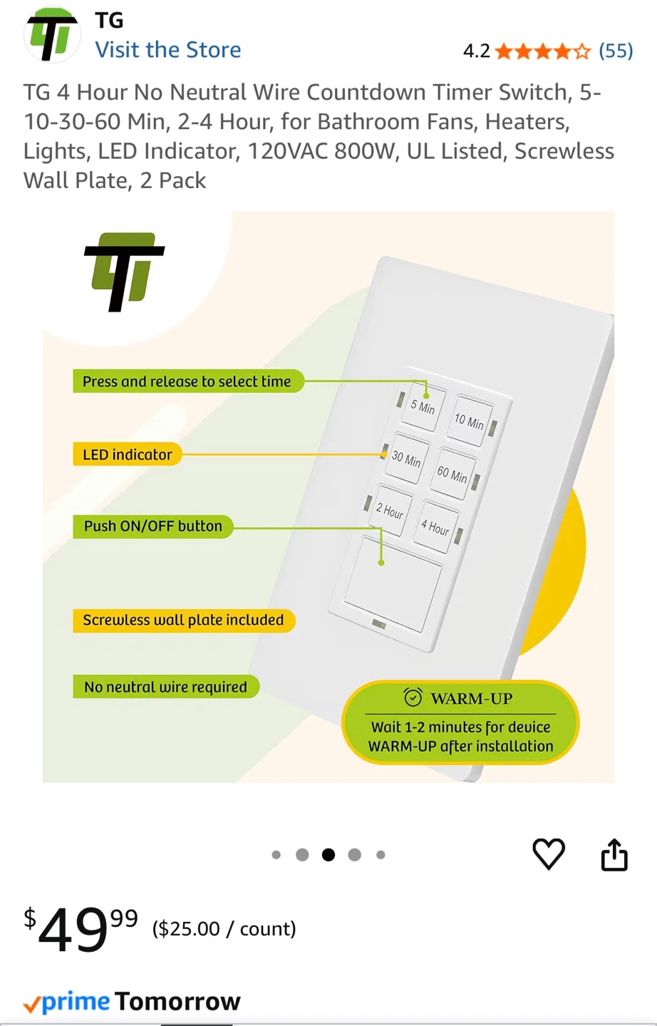 TG 4 Hour Countdown Timer Switch - 2 Pack - photo 2