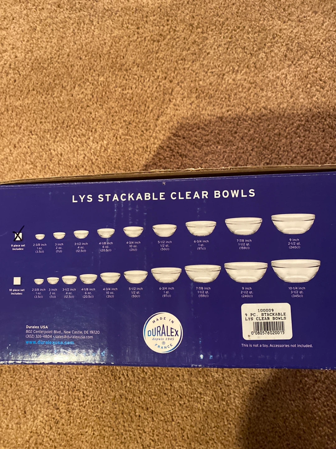 Duralex Lys Stackable Clear Bowls - 9 Piece Set - NEW! - photo 2