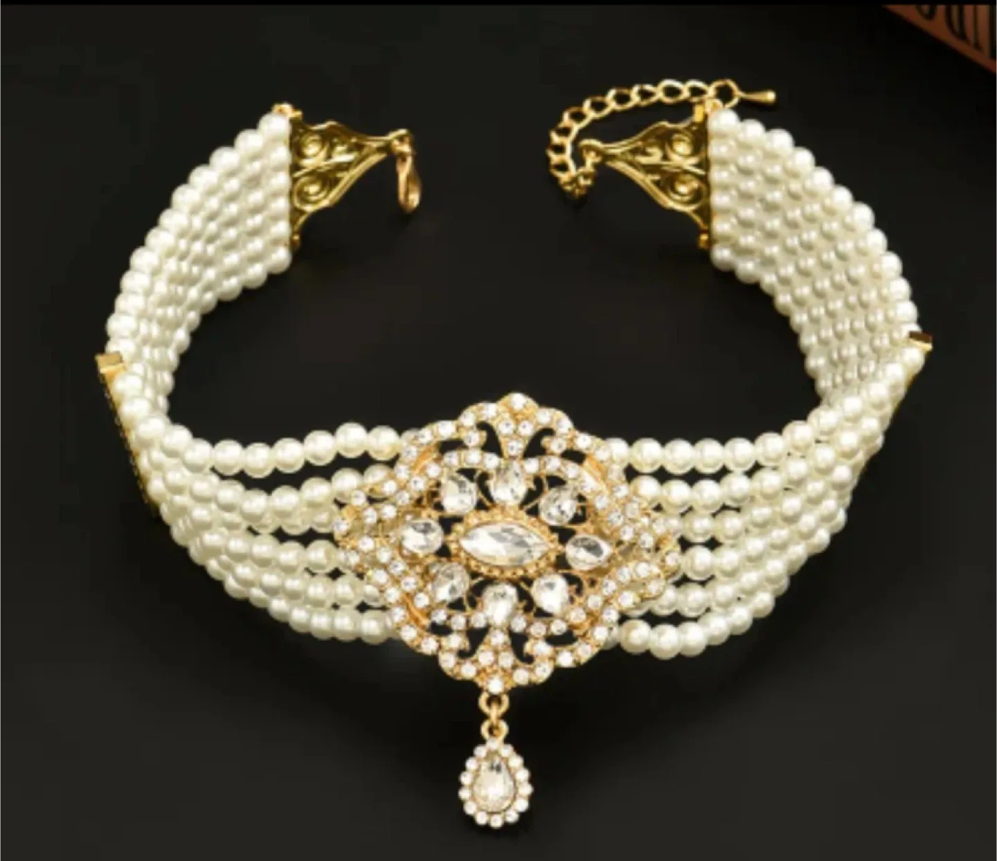 Brand New Pearl & Rhinestone Choker Necklace- Indian Jewelry