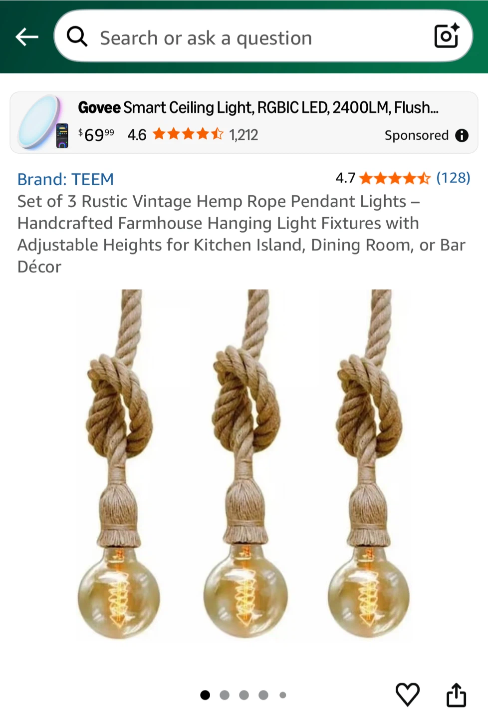 New in box! Set of 3 Rustic Vintage Hemp 36” Rope Pendant Lights