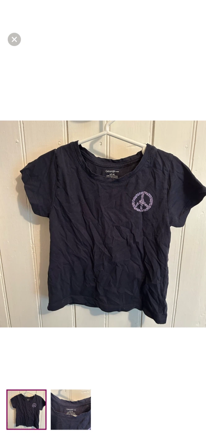 George Girls' Navy Blue Peace Sign T-Shirt Size S (6)